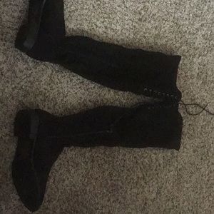Black, man made suede, over the knee boots.